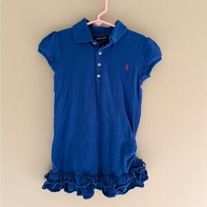 Ralph Lauren Girls' Blue Polo Dress with Ruffle Hem